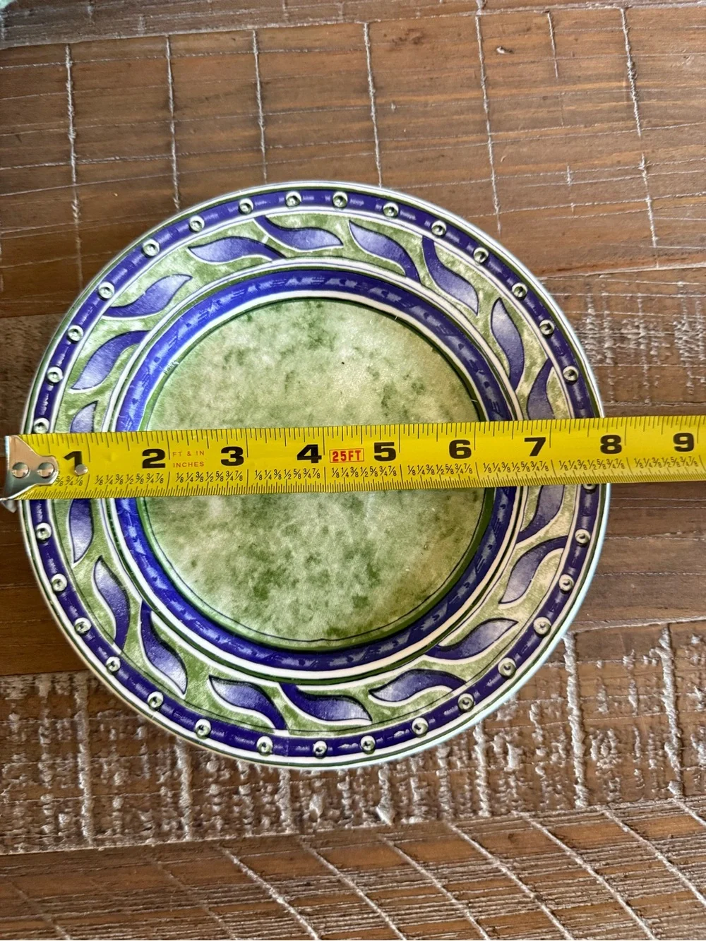 Vintage Pier 1 Versailles Plate Italy Green Blue Leaf Ceramic Dinnerware